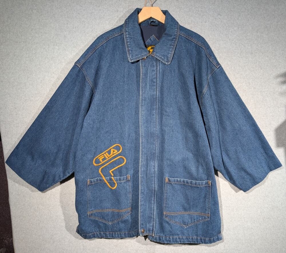 Vintage FILA Denim Shirt Jacket Shacket XL Oversized Full Zip Half Sleeve RARE